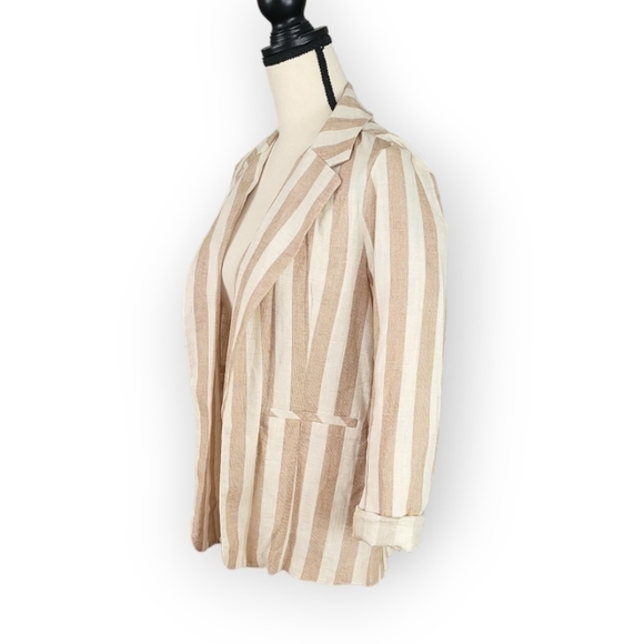 Potter's Pot Soft Taupe Striped Rayon/Linen Lightweight Blazer Size Small NWT - Picture 3 of 6
